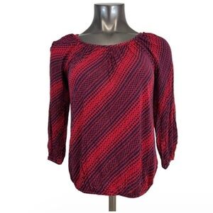 Michael Kors Sz M Women's Top 3/4 Sleeve Red Black Stripe Dots...